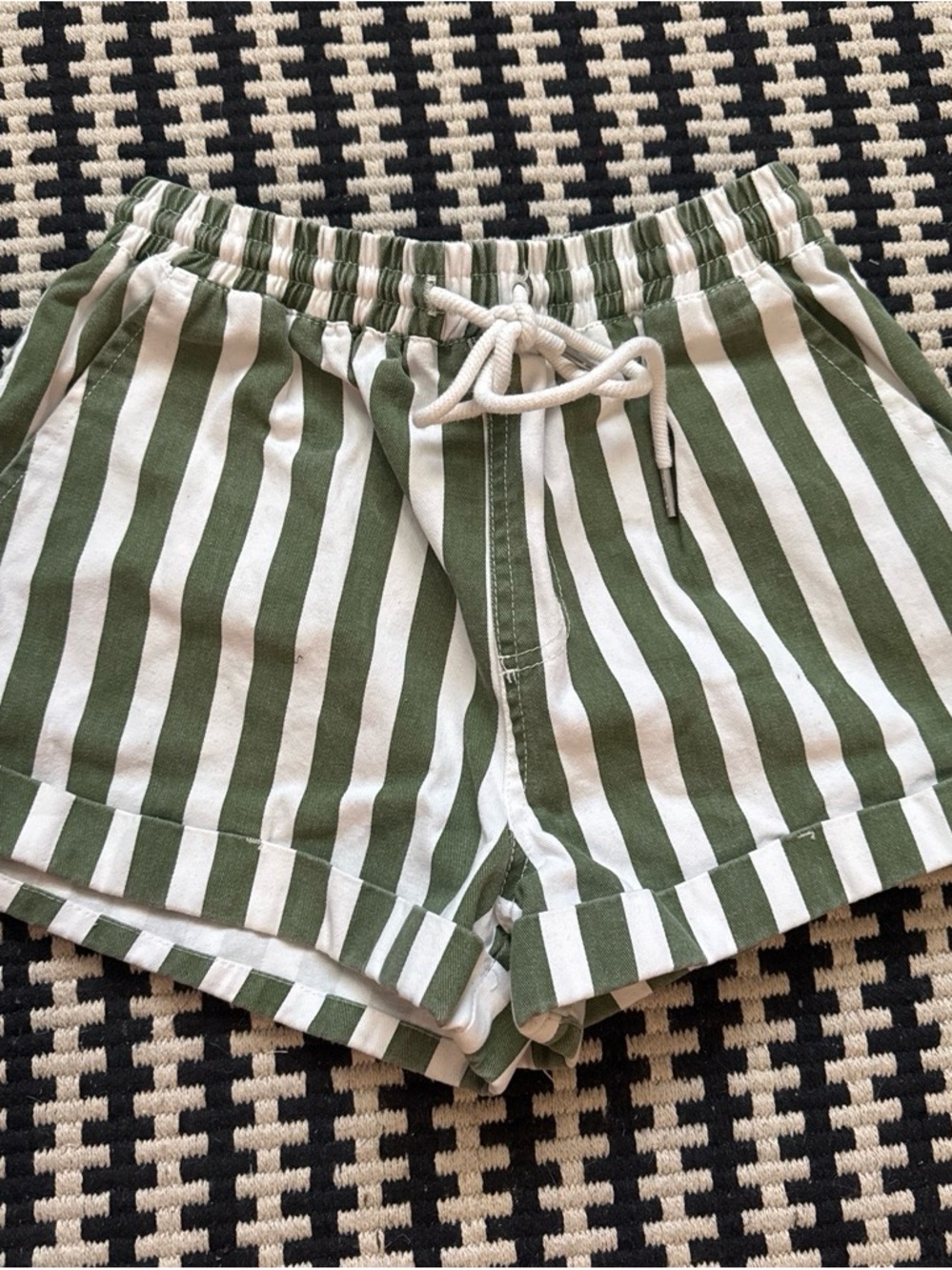Forever 21 Green & White Striped Drawstring Athletic Shorts